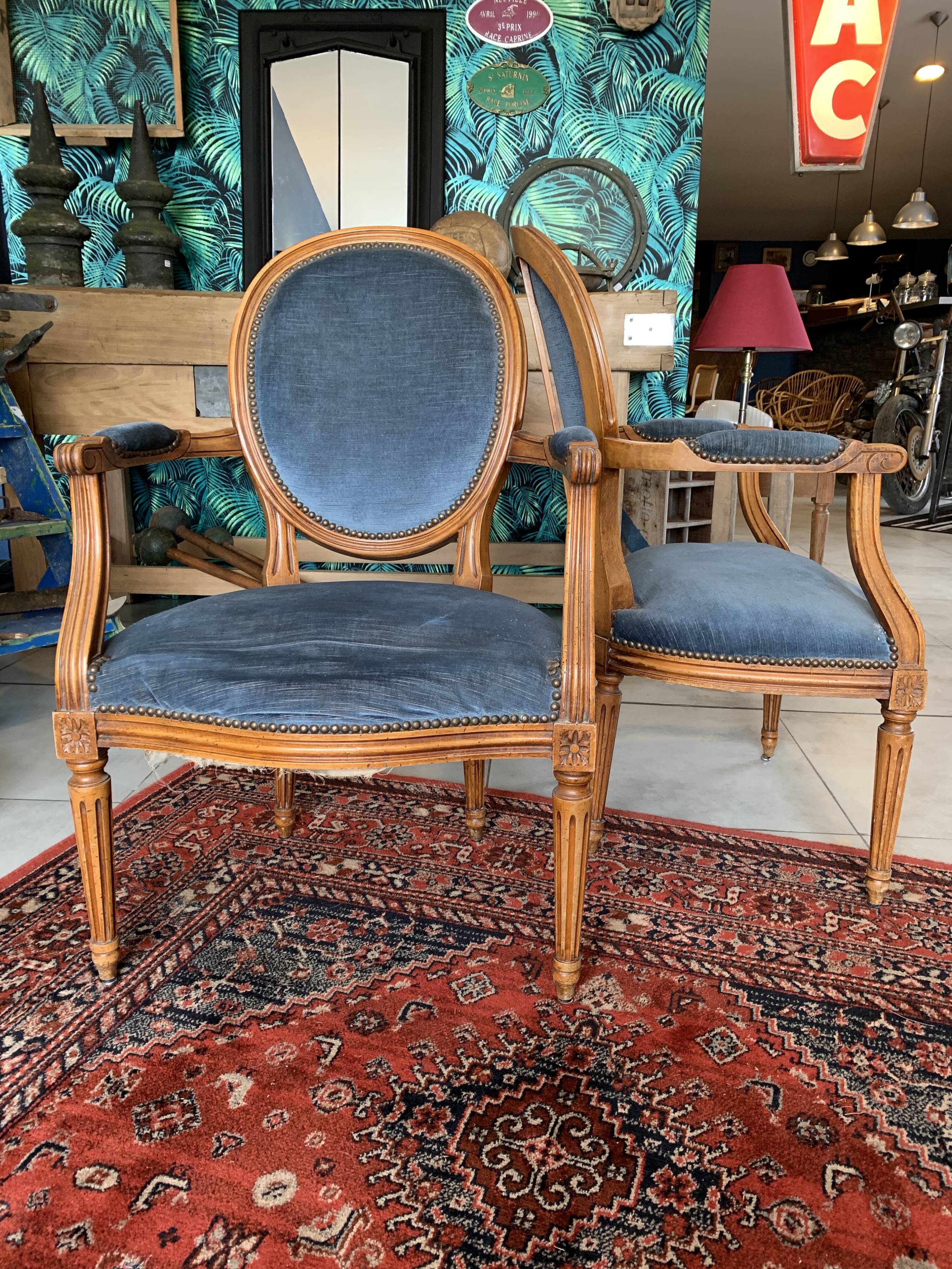 Pair of Louis XVI style medallion chairs
