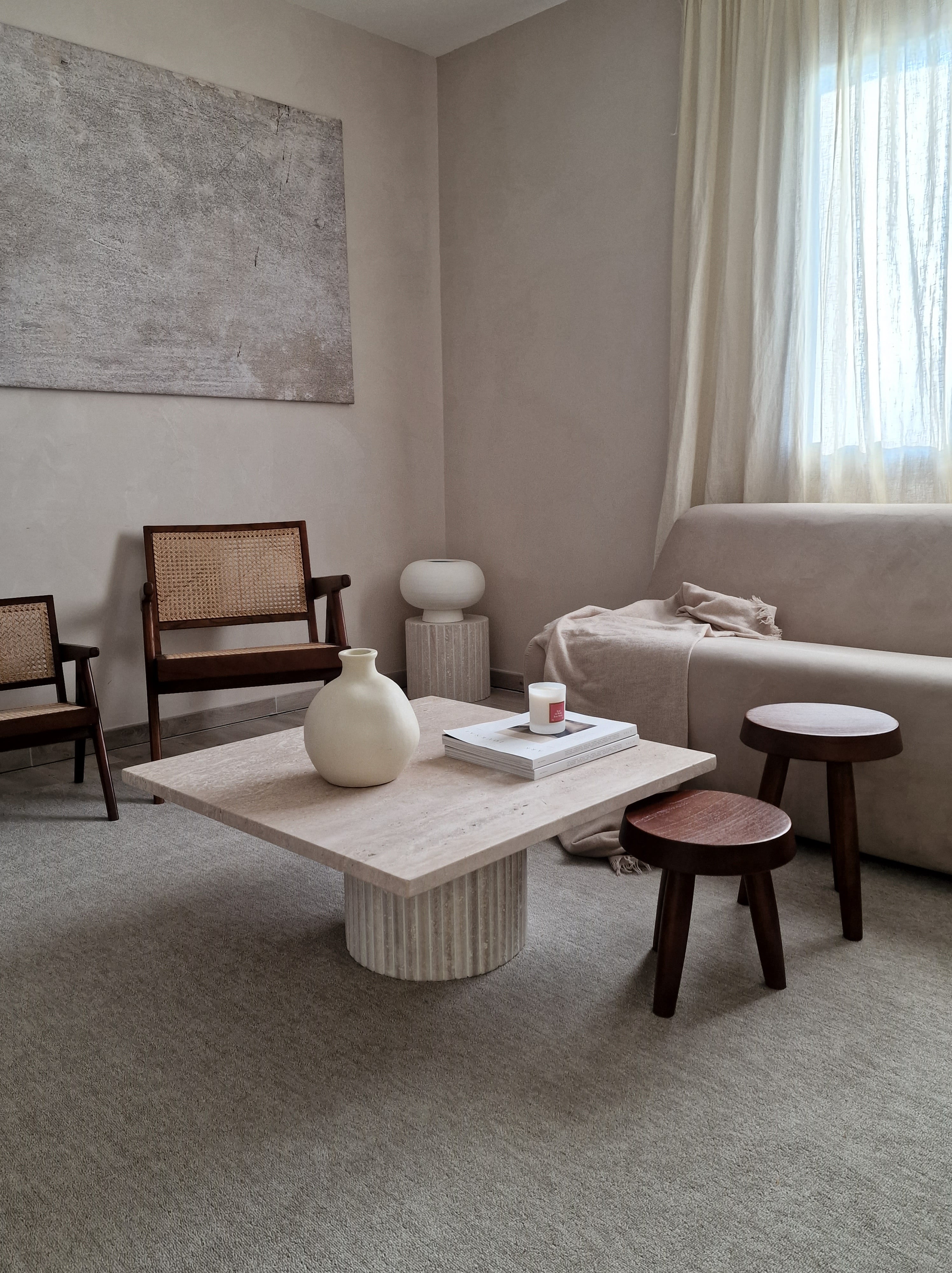 Natural travertine square Kalia coffee table 90x90