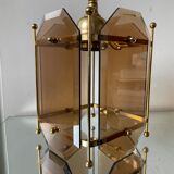 Scandinavian vintage lamp in brass & amber colored glass