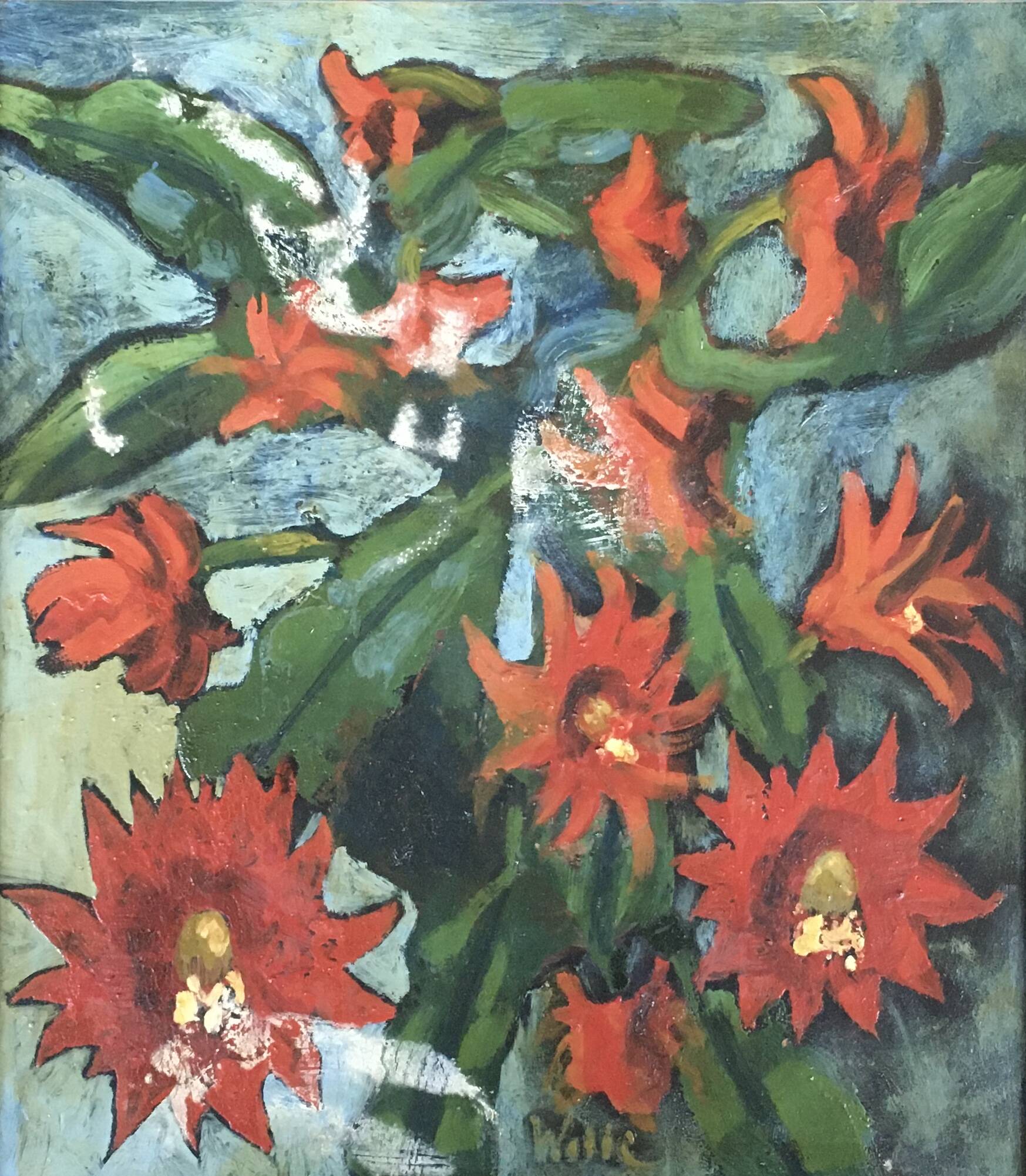 Modernist red flower painting