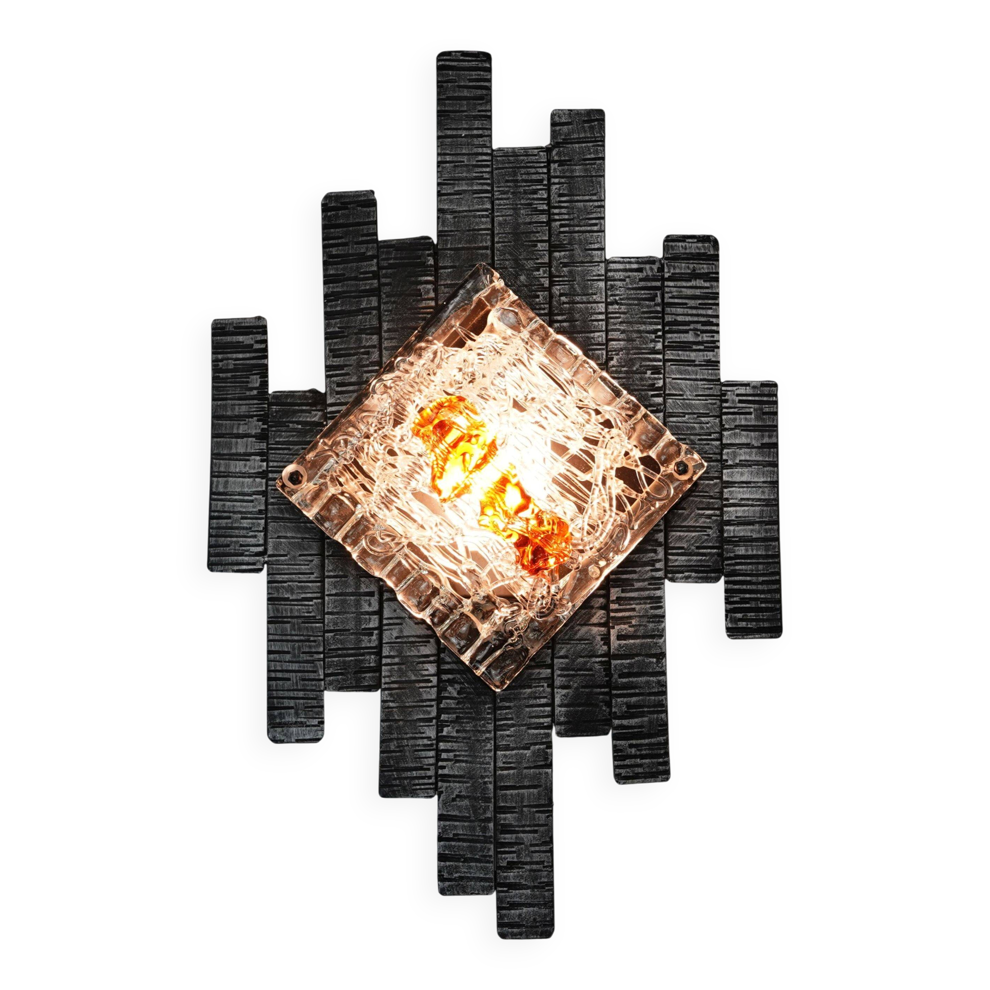 mid century brutalist style wrought iron and glass WALL LAMP sconce 060/70s