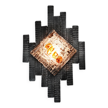 mid century brutalist style wrought iron and glass WALL LAMP sconce 060/70s