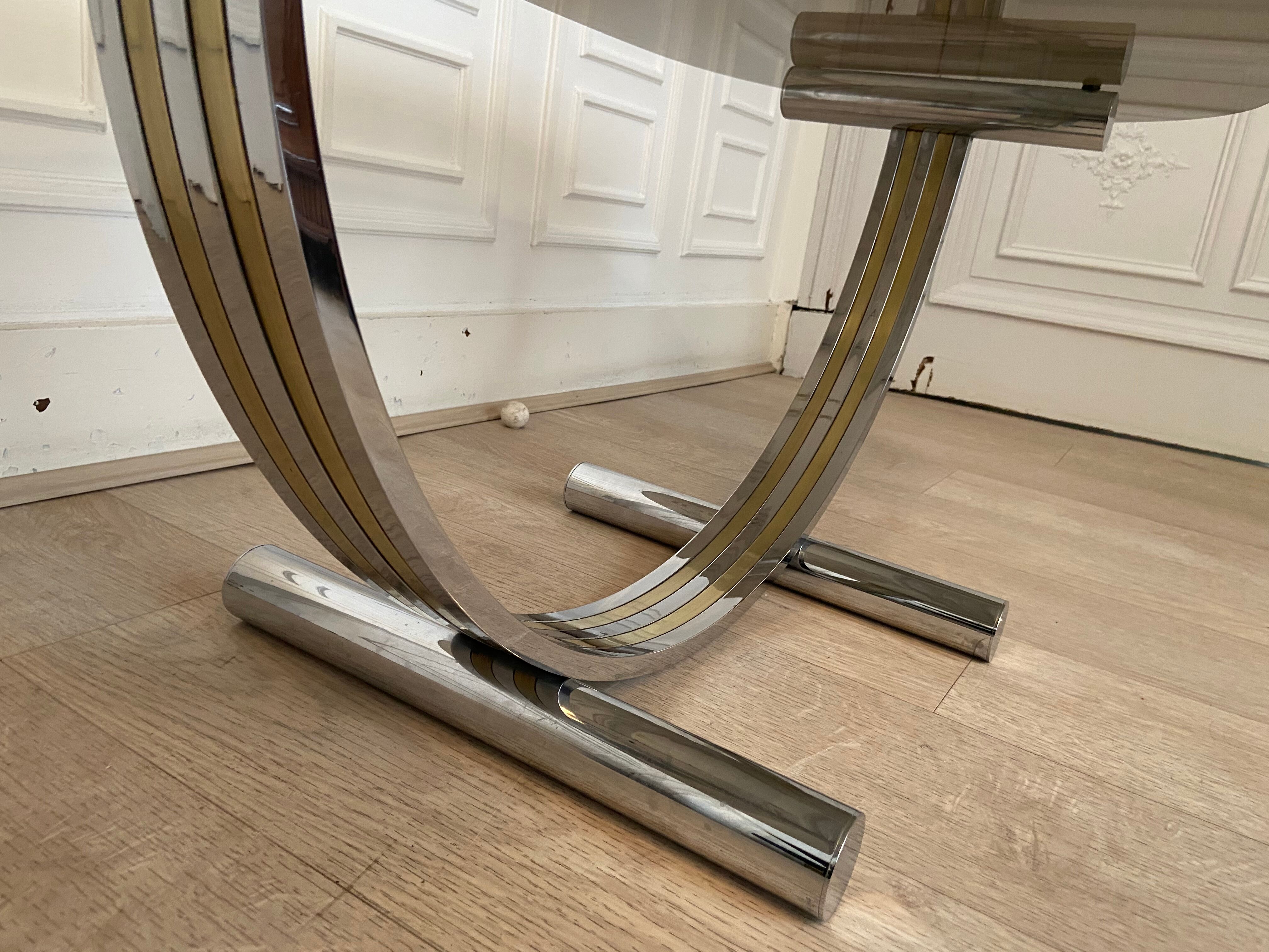 Table basse chrome et laiton Italie 1970