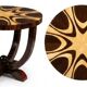 A round Art Deco table made of beech wood, rosewood & elm burl.