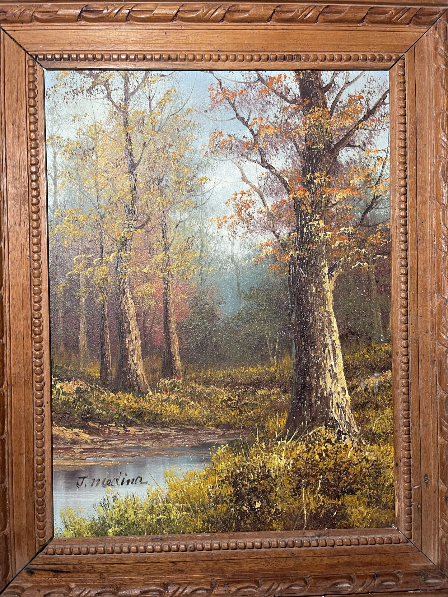 Vintage painting attributed to Alice J. Medina — Autumn Landscape — Oil