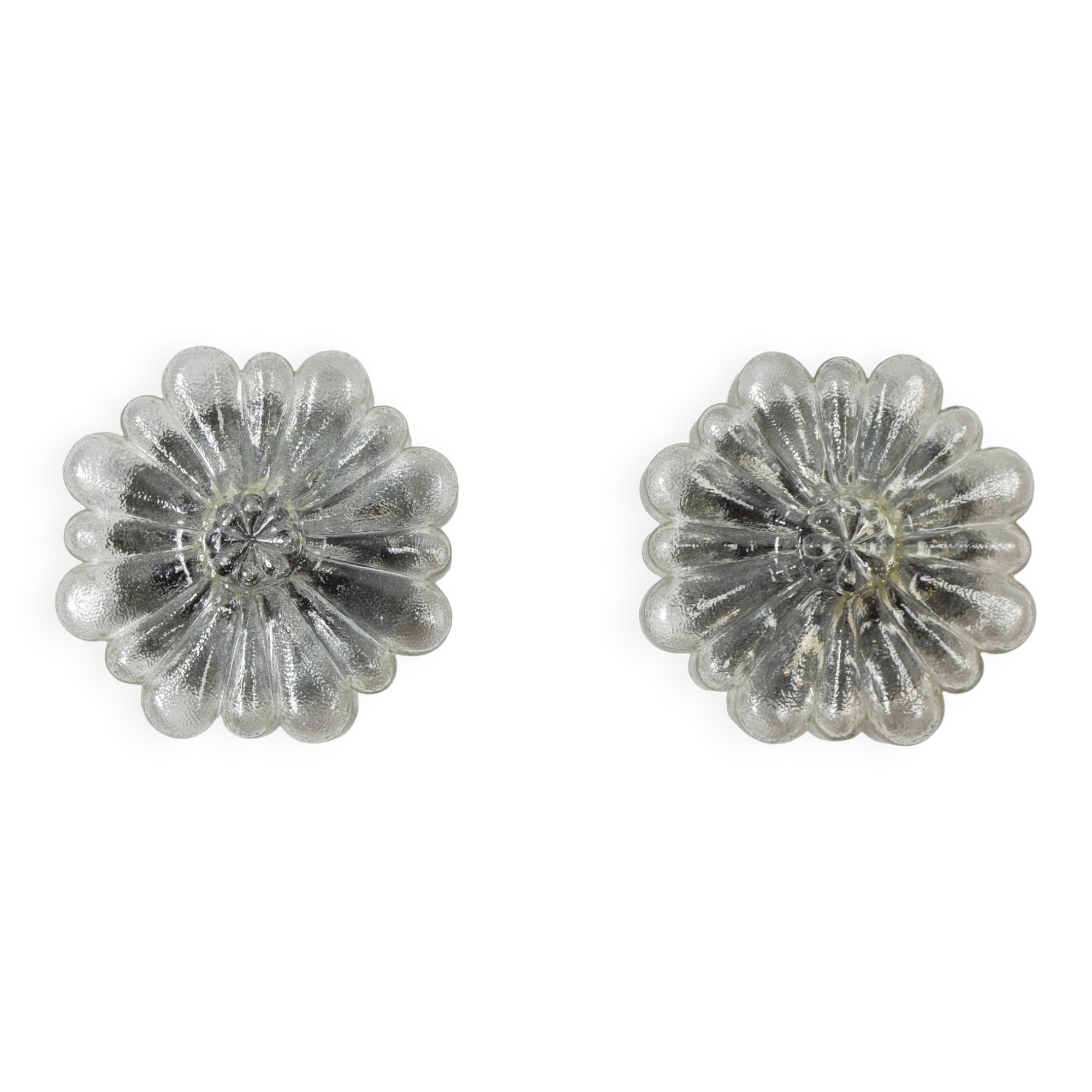 Mid Century Modern Germany Cut Glass Flush Mount Set 60s Bubble Flower Set