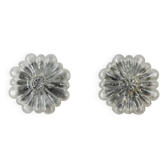 Mid Century Modern Germany Cut Glass Flush Mount Set 60s Bubble Flower Set