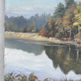 Oil on canvas lake landscape signed go baudoin xxth - 1975