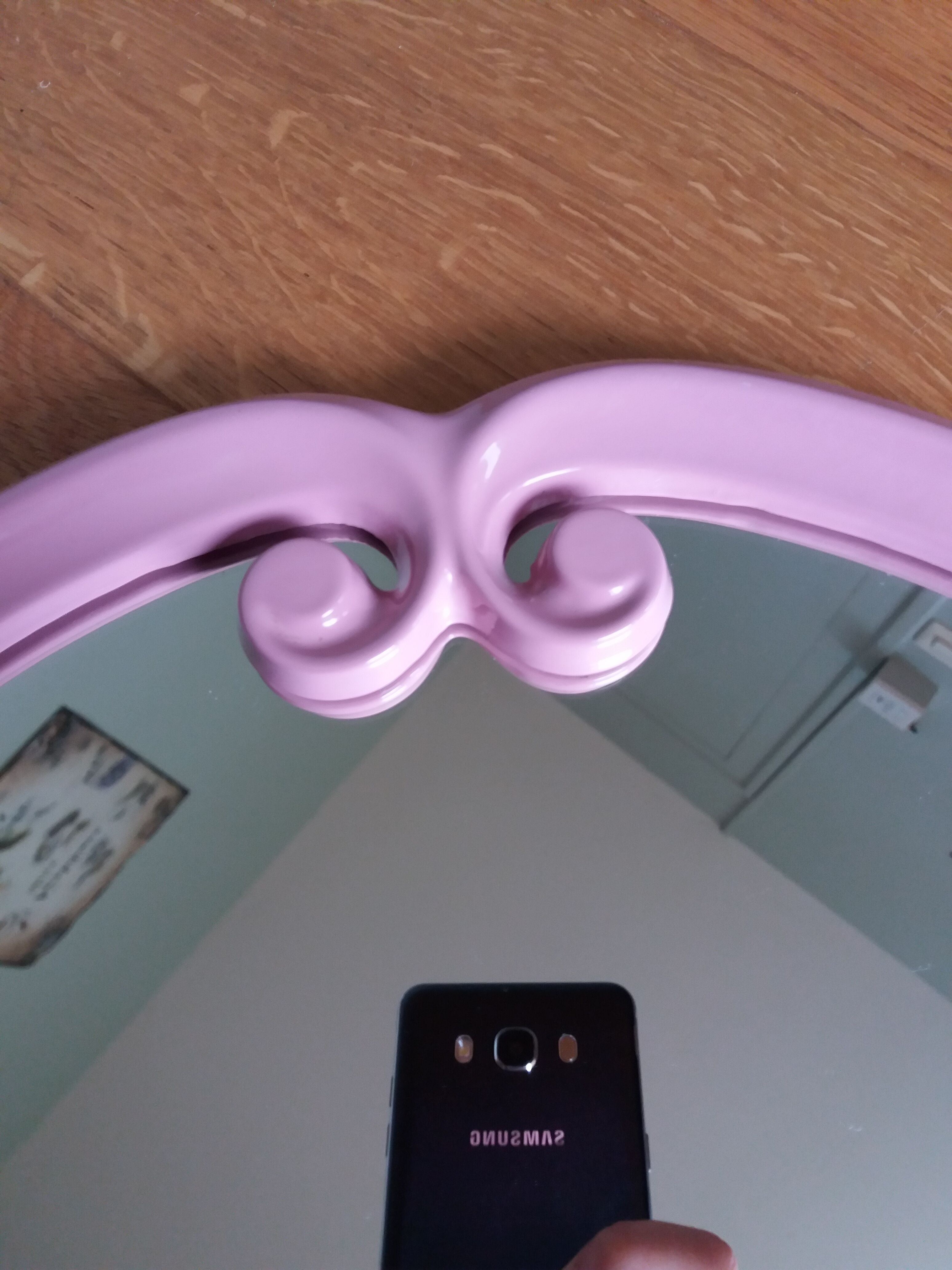 Oval mirror 49x39 frame in enamelled cast iron pink Art Deco