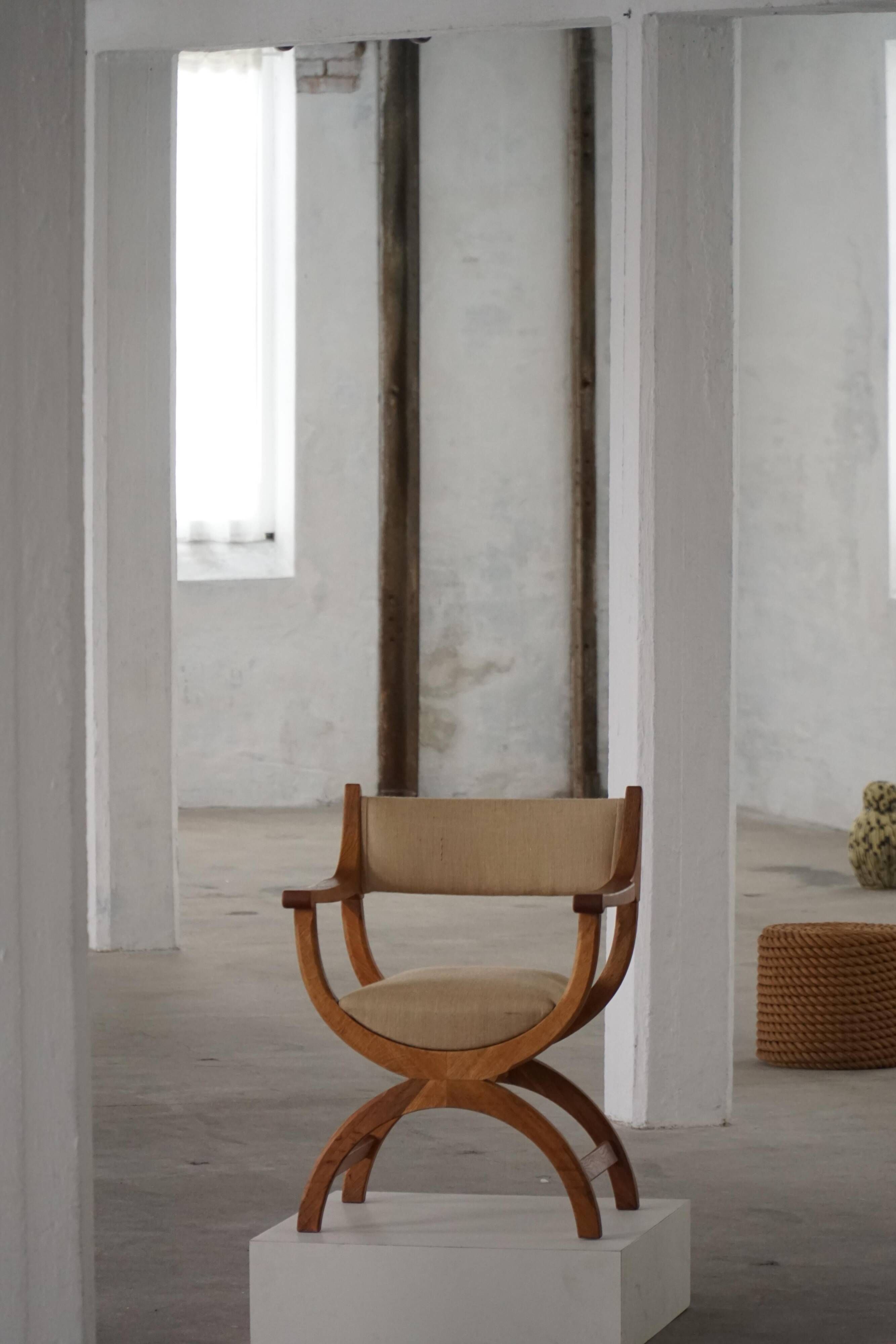 "Kurul" armchair in Oak and jute fabric, Henning Kjærnulf, Mid-century modern, 1960s