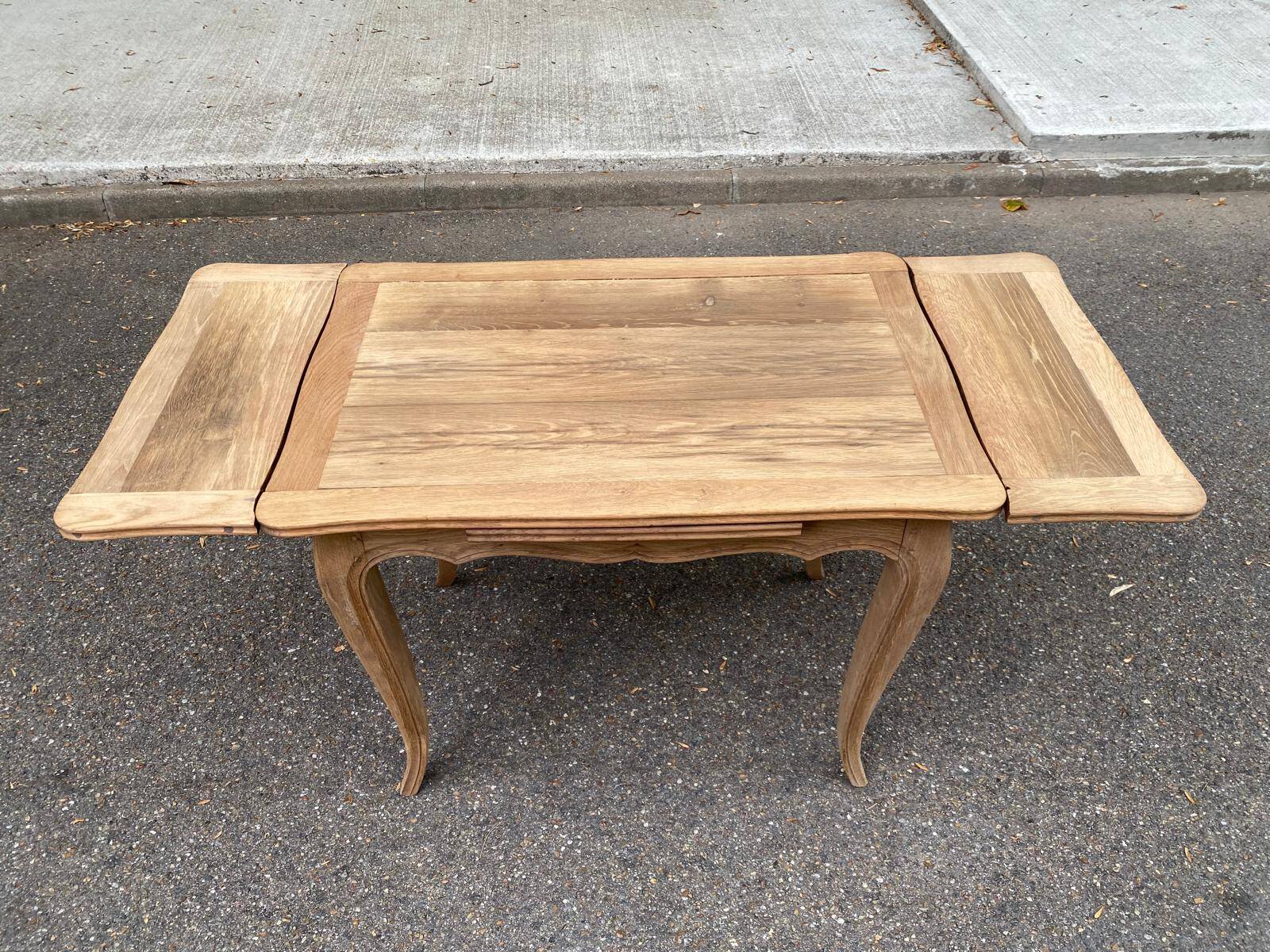 Small dining table, extendable Louis XV kitchen table, stripped oak.