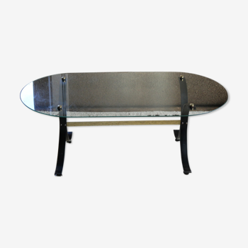 1950s tempered glass oval coffee table