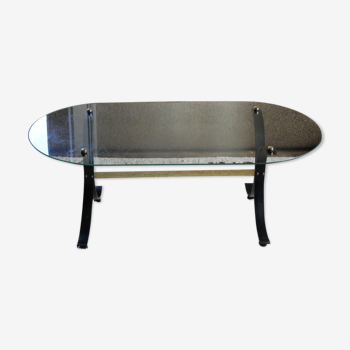 Table basse ovale en verre trempé des années 1950