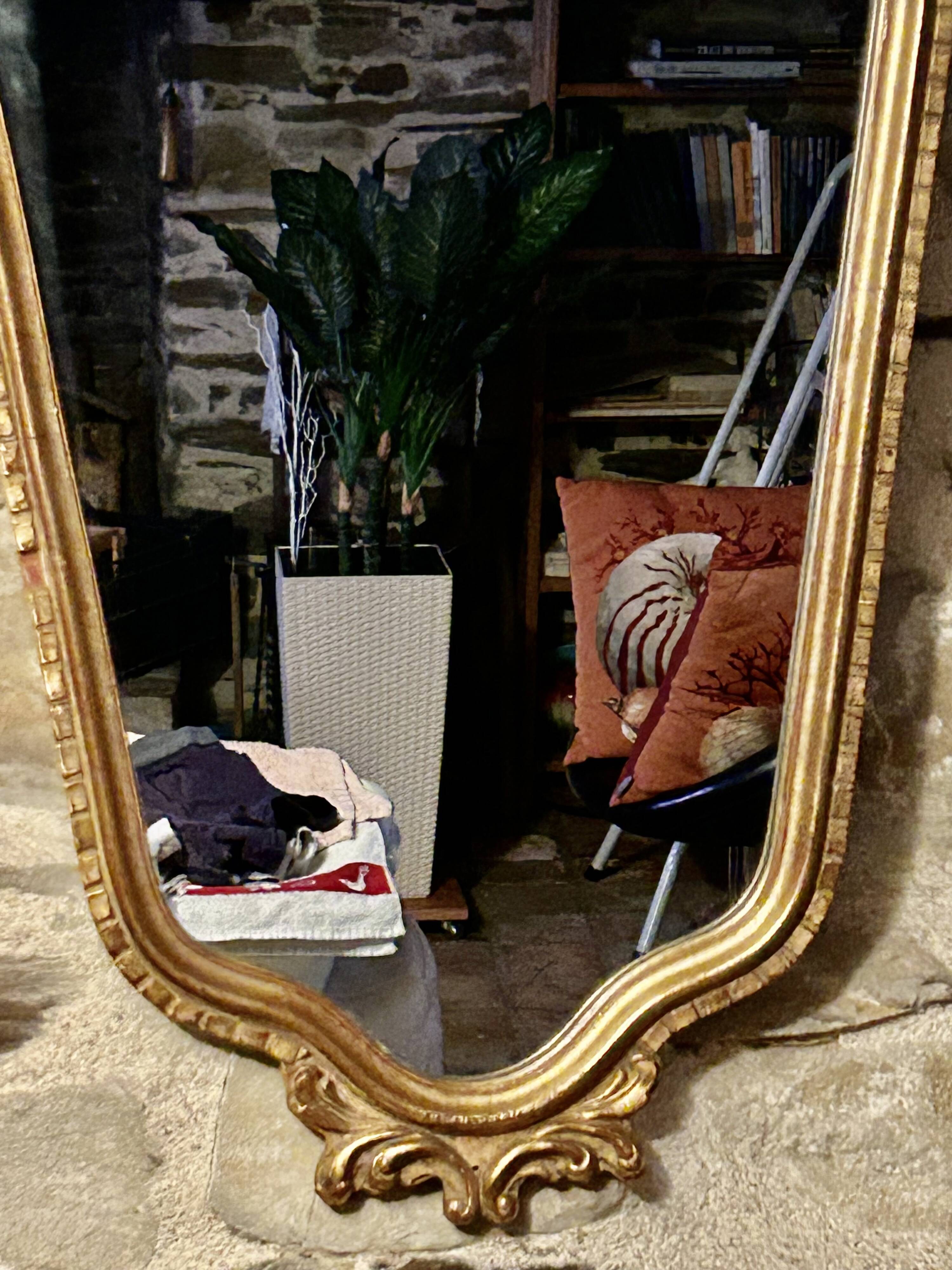 Baroque mirror in gilded wood and stucco in Louis XV style - 61 x 35 cm