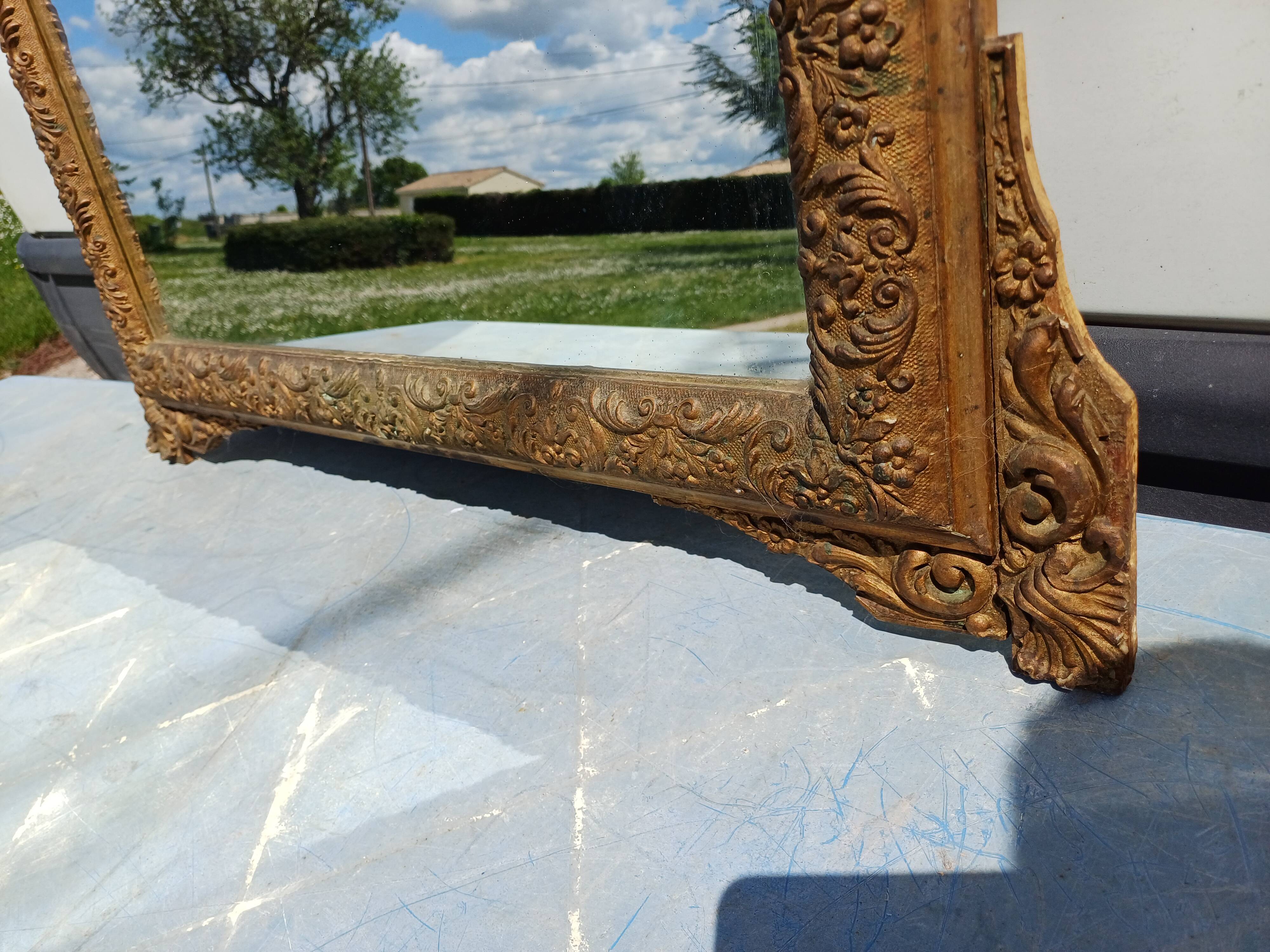 Miroir de Cheminée 19 éme en Bois et Stuk Doré