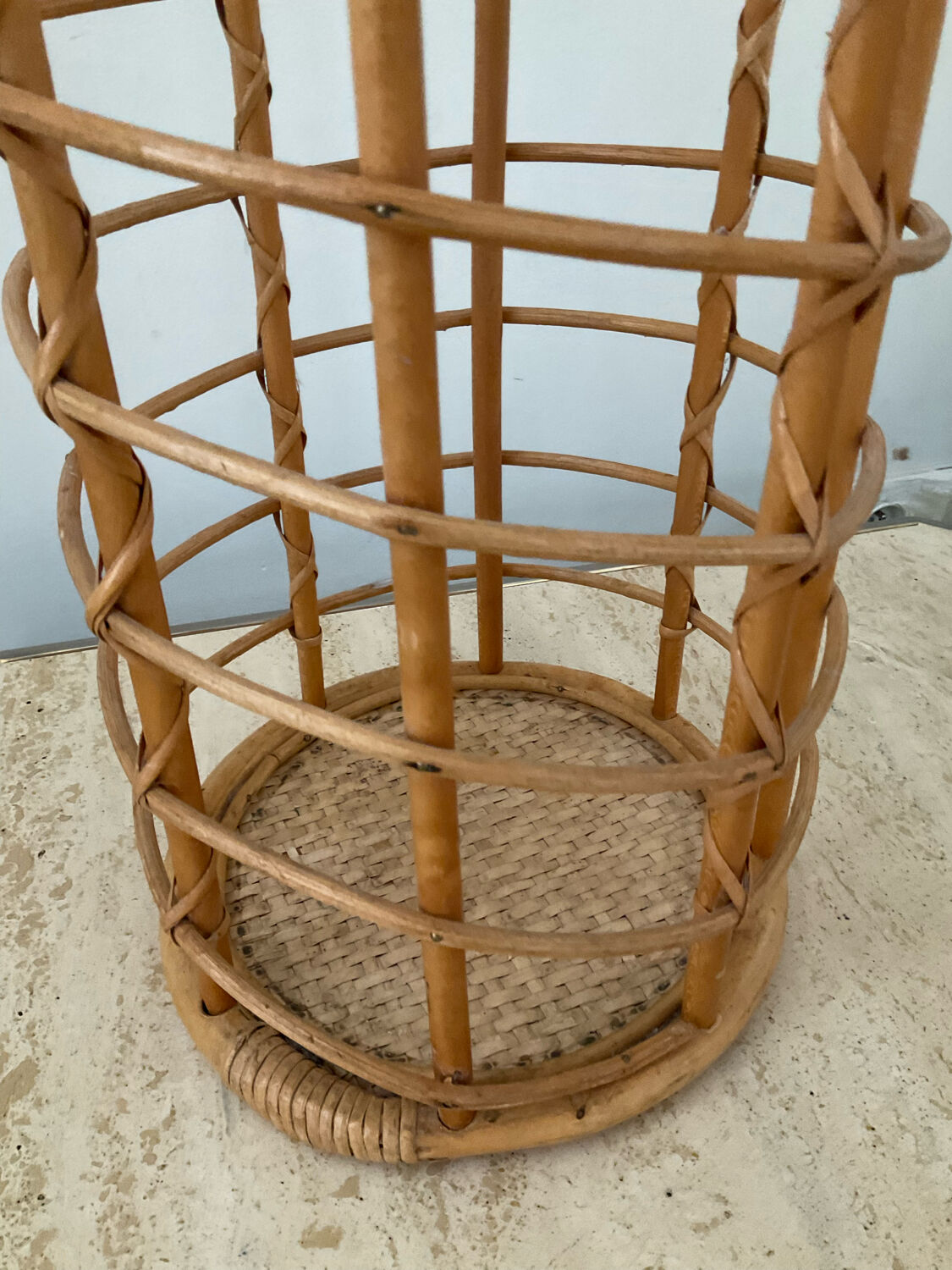 Vintage rattan umbrella stand 70s