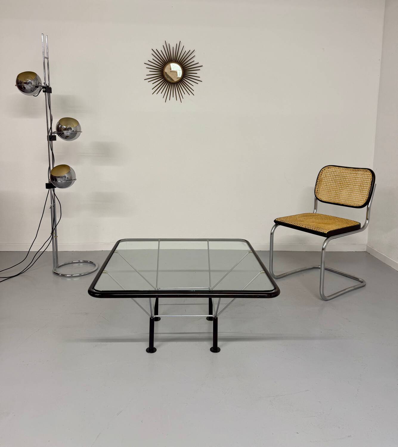 Niels Bendtsen architectural metal glass coffee table from the 70s