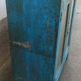 Old blue wooden showcase