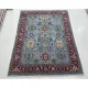 Hand-Knotted Wool Area Rug, Modern Floral Design Blue Carpet for Living Room