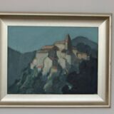 Mid Century Swedish Oil on Canvas “Village Motif” by Bengt Hillgrund