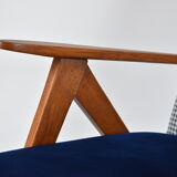 Vintage velvet armchair 1960s, fully restored, poule fabric, refubrished