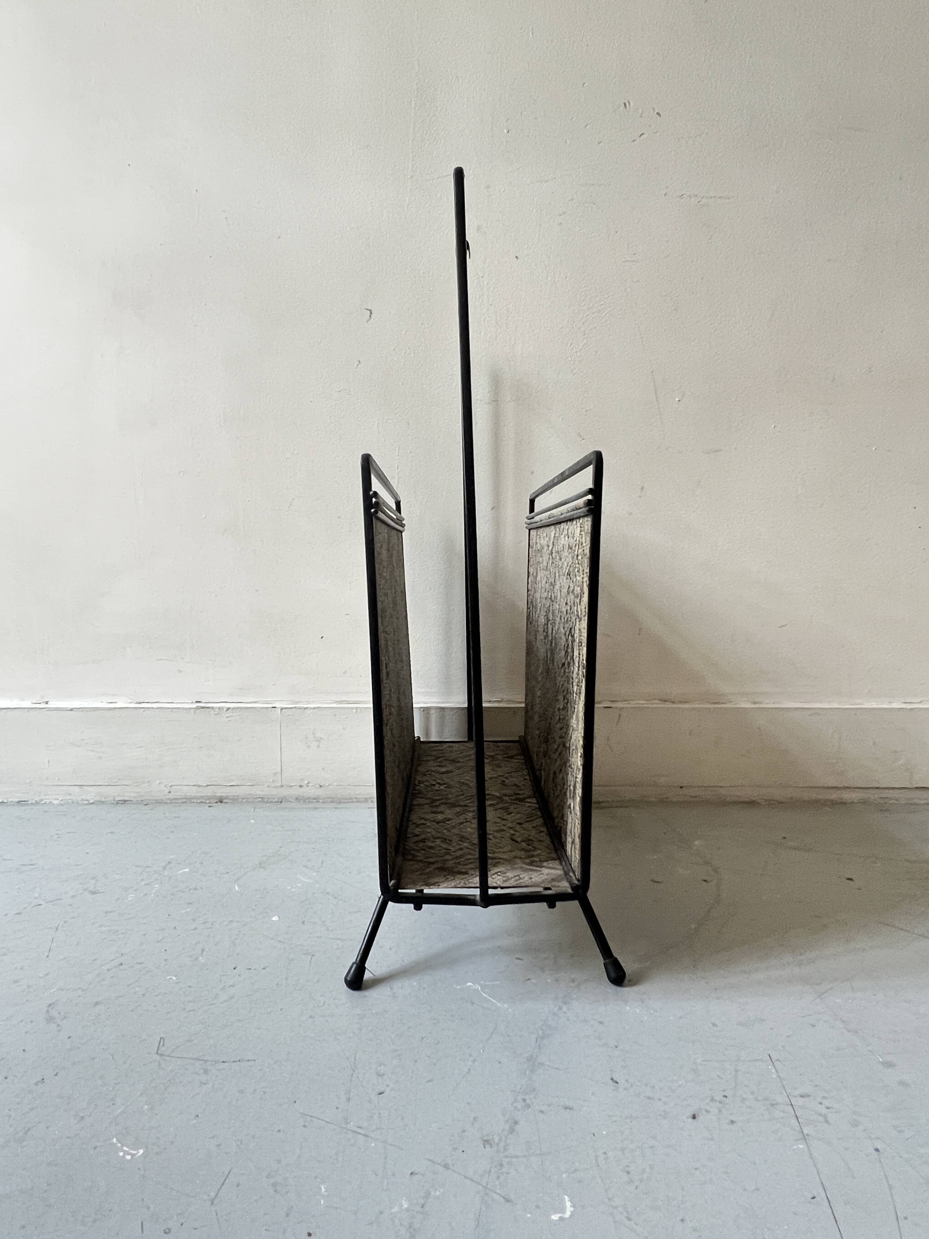 1970s design magazine rack in metal and python leather