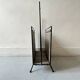 1970s design magazine rack in metal and python leather