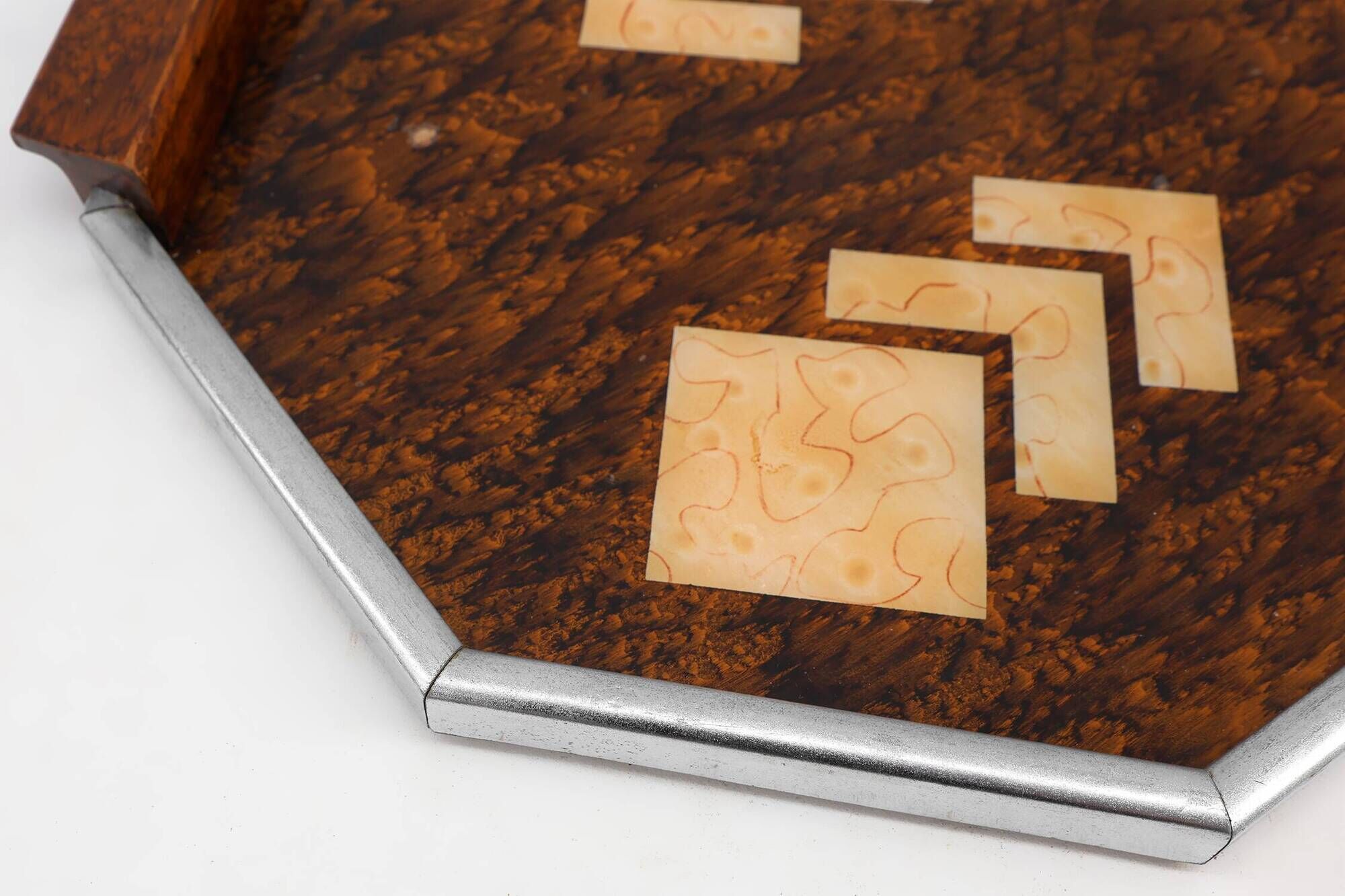 Art Deco Whiskey Tray in Metal and Wood, Belgium 1920s