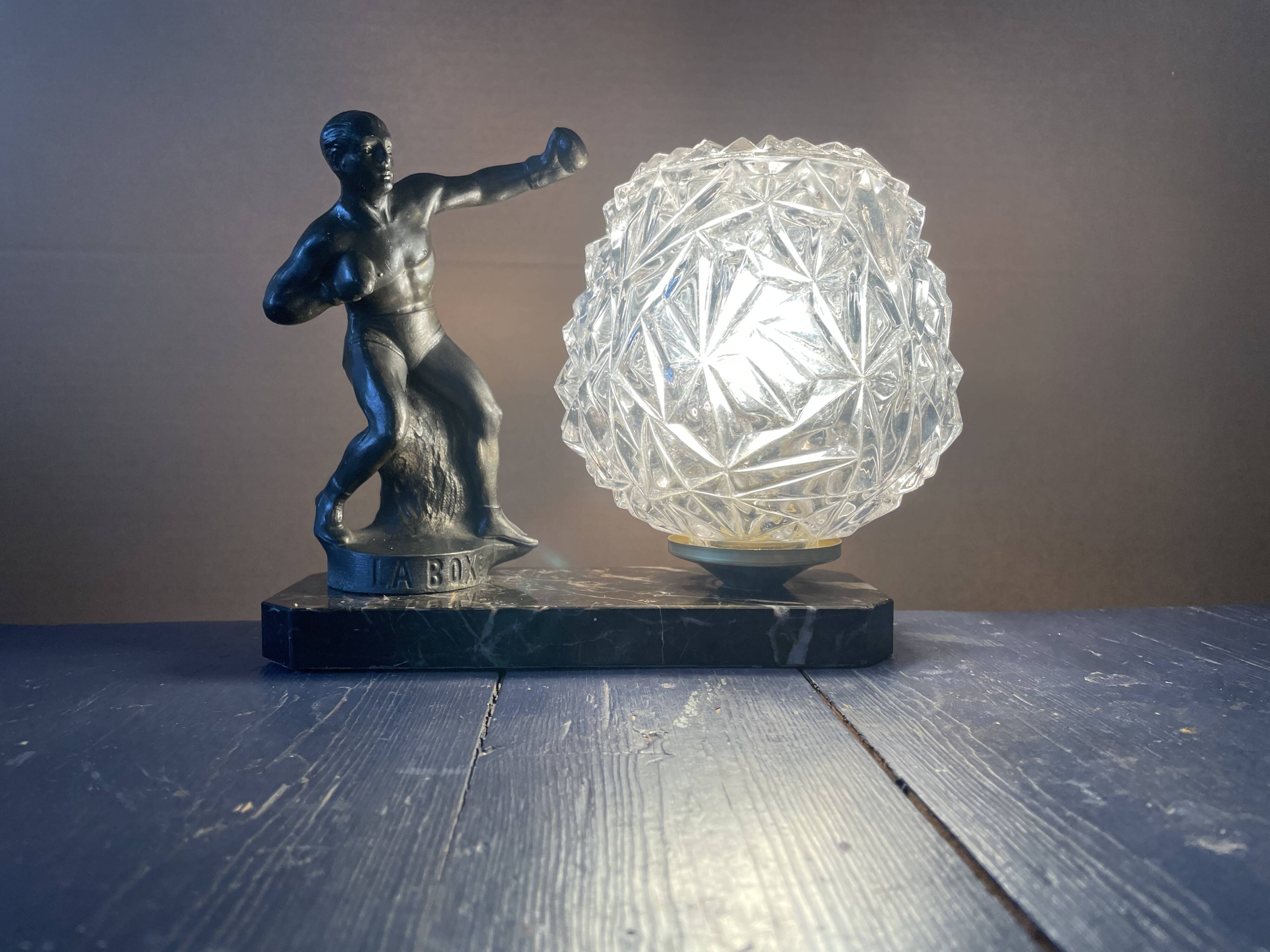 Marble table lamp, boxing, 1930s
