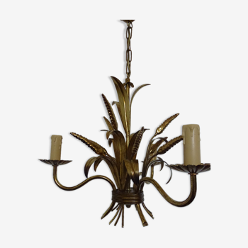 Wheat cob chandelier of the Masca House, gilded aged, 3 fires, 70s/80s