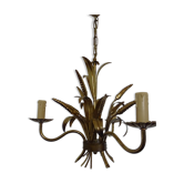 Wheat cob chandelier of the Masca House, gilded aged, 3 fires, 70s/80s