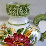 Vintage ceramic slip vase V Bassano pitcher decorated with porcelain flowers