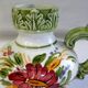 Vintage ceramic slip vase V Bassano pitcher decorated with porcelain flowers