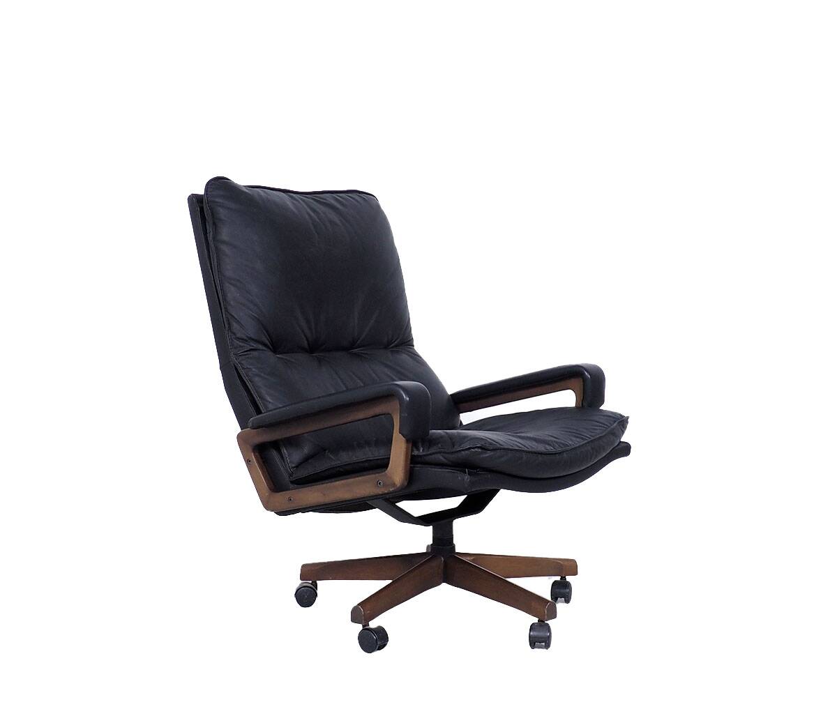 Black Leather King Chair by André Vandenbeuck for Strässle, 1960s