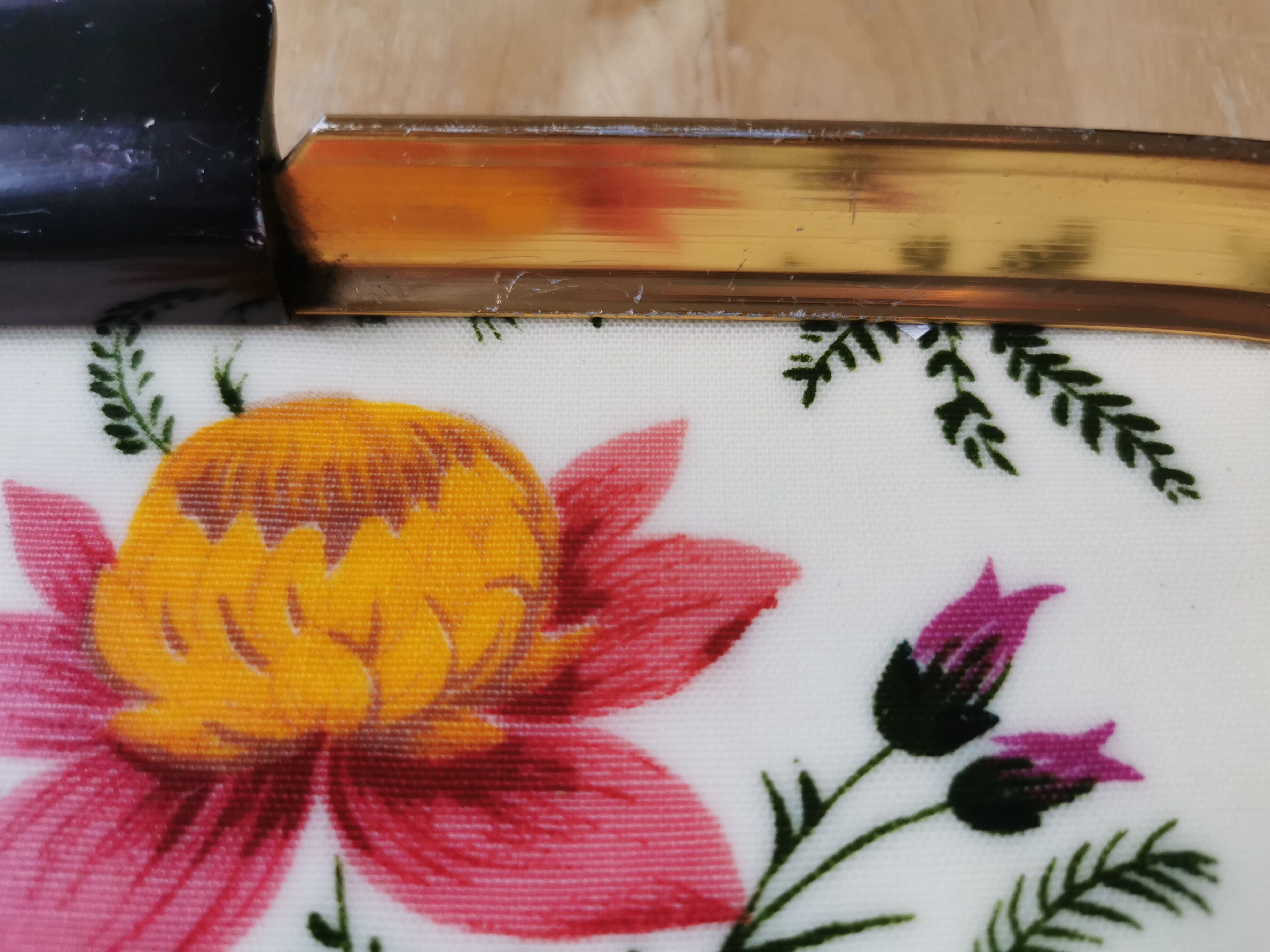 Vintage gold metal flowers tray