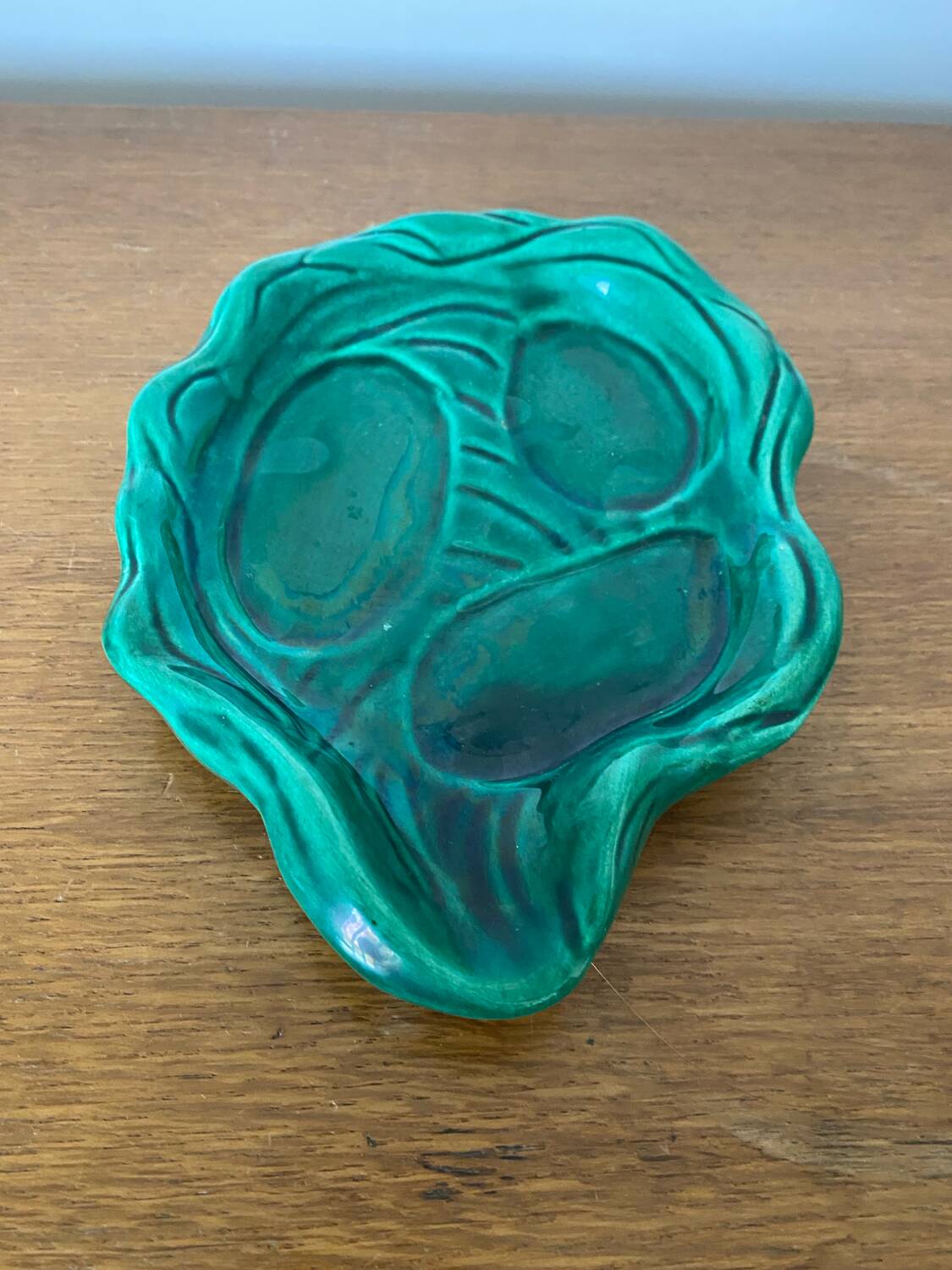 Antique Condiment Dish VALLAURIS Green Ceramic Vintage Tableware