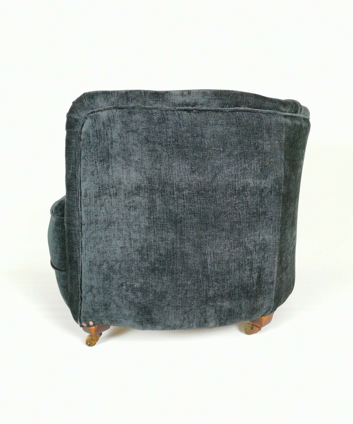 19th century black upholstered victorian tub chair on brass casters