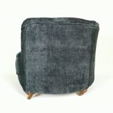 19th century black upholstered victorian tub chair on brass casters