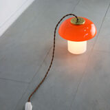 Lampe en verre orange et champignon en laiton du milieu du siècle