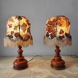 Paire de lampes vintage bois tourné