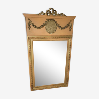 Old Louis XVI style beveled trumeau, gold and beige, 134×76cms