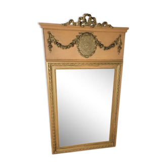 Old Louis XVI style beveled trumeau, gold and beige, 134×76cms