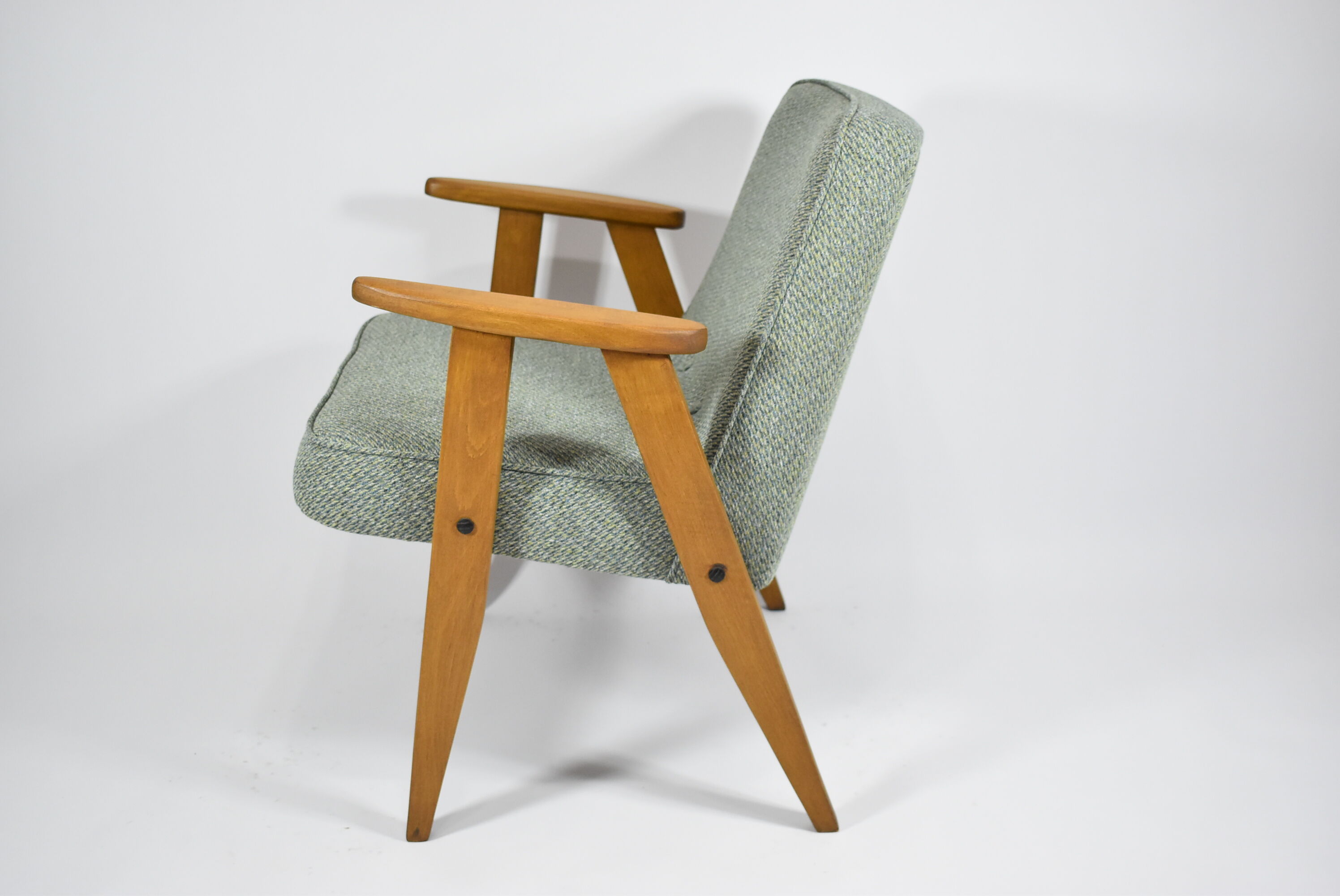 Classic Polish armchair type 366 1960s green fabric, teak wood