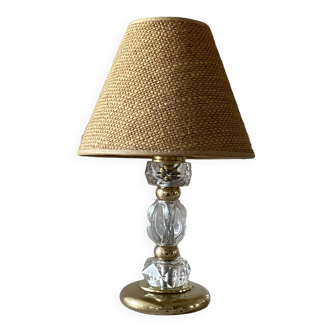 Lampe pied en verre et laiton avec abat-jour