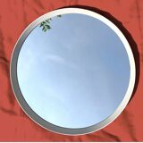 Miroir rond vintage en bois peint blanc d'un seul tenant - 68 cm