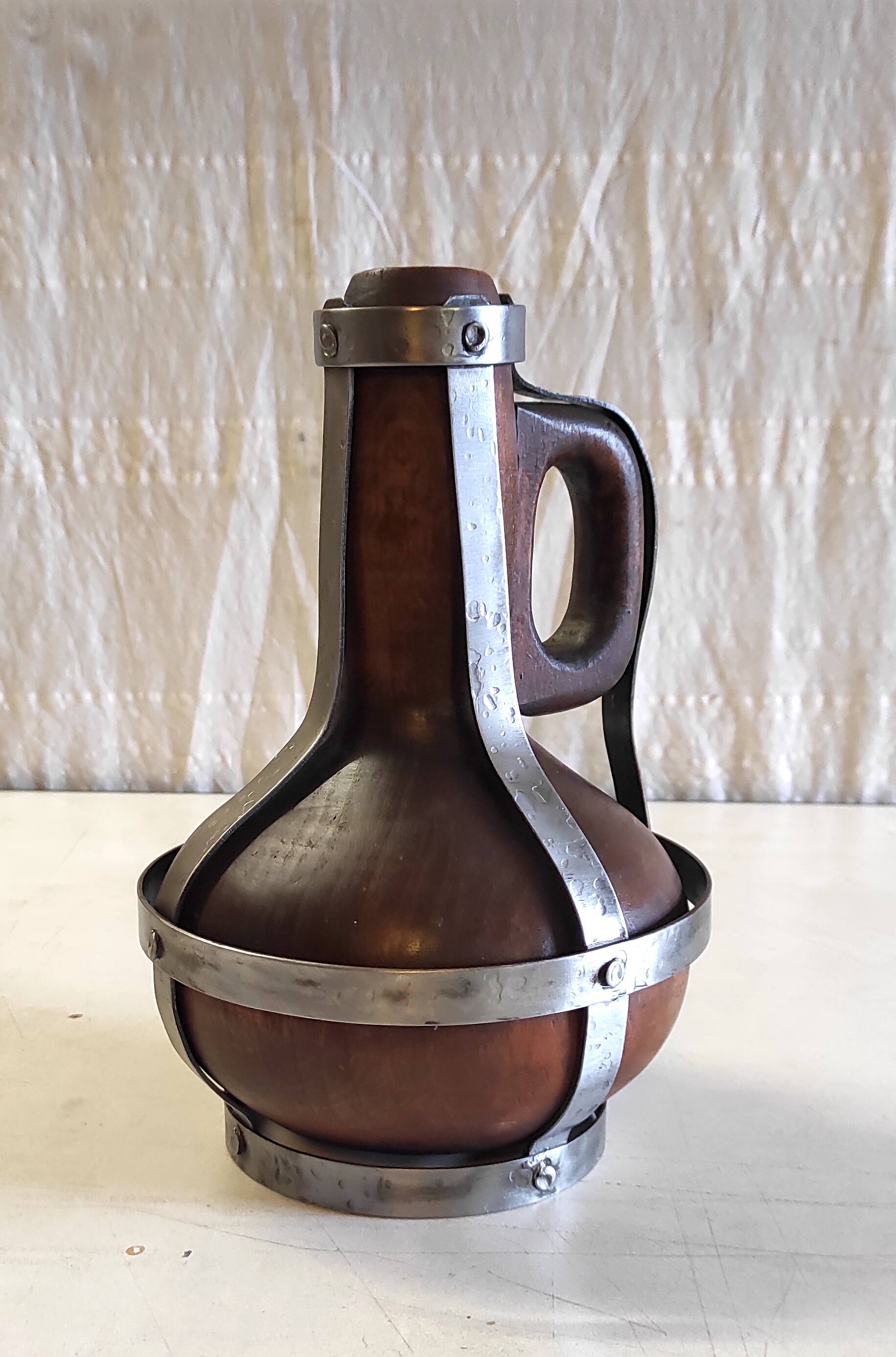 Vase / jug in solid wood and metal - mid 20th century