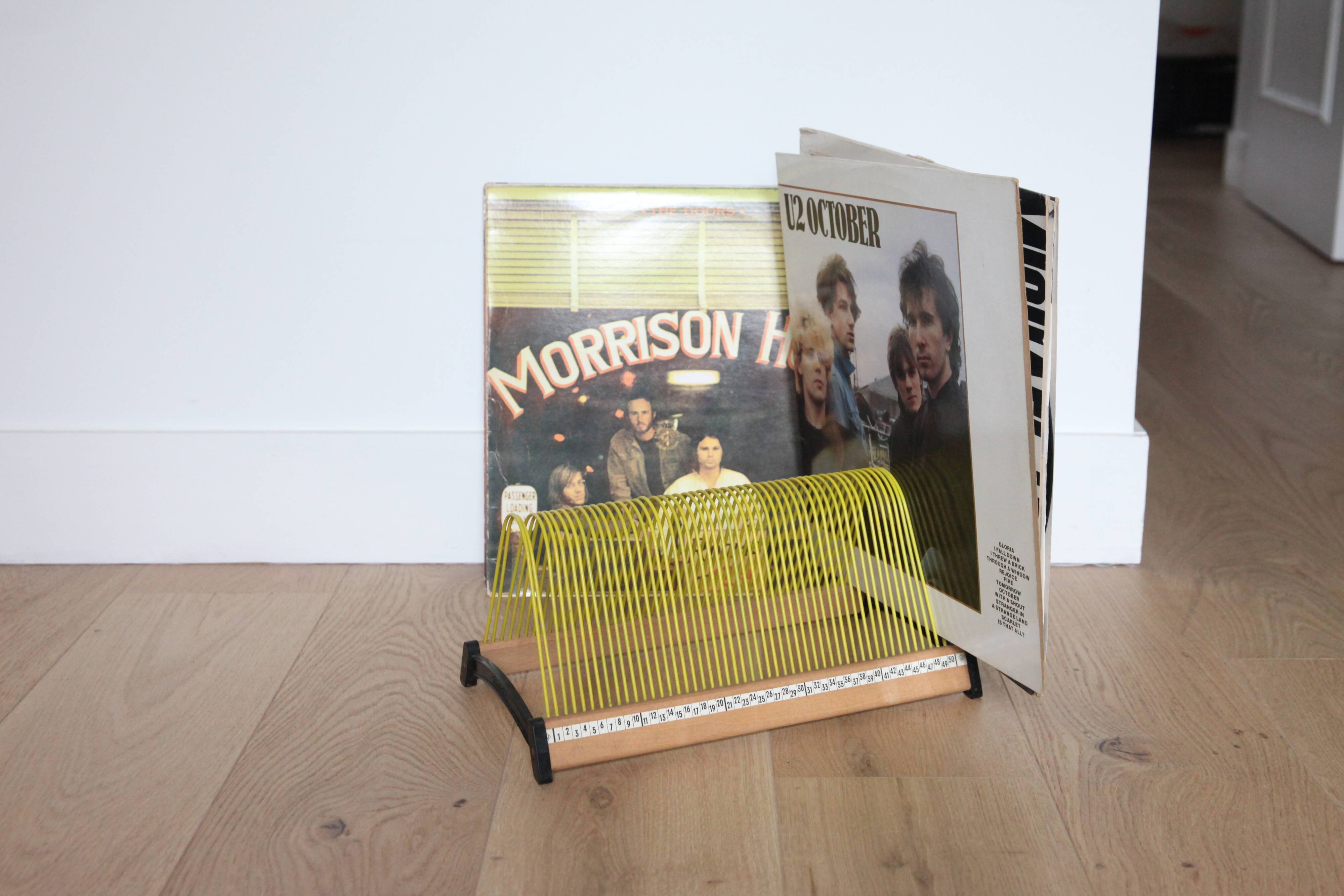 Yellow vinyl door, wooden structure