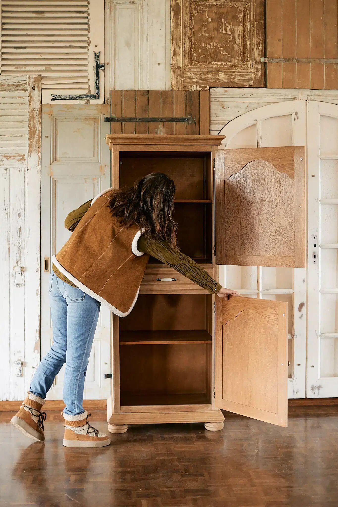 Vintage oak standing wardrobe "Giroflée"
