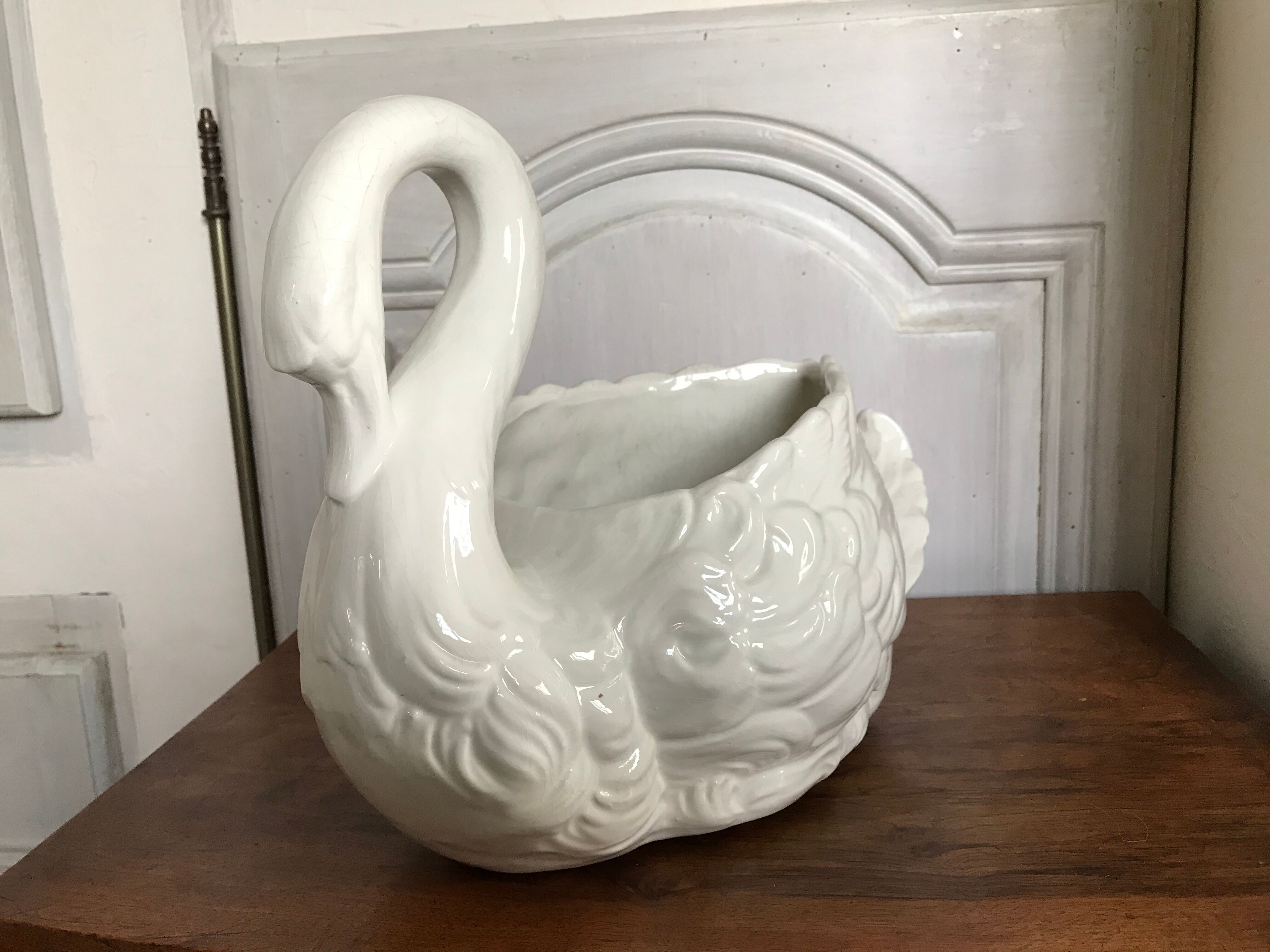 Vintage ceramic swan pot cover