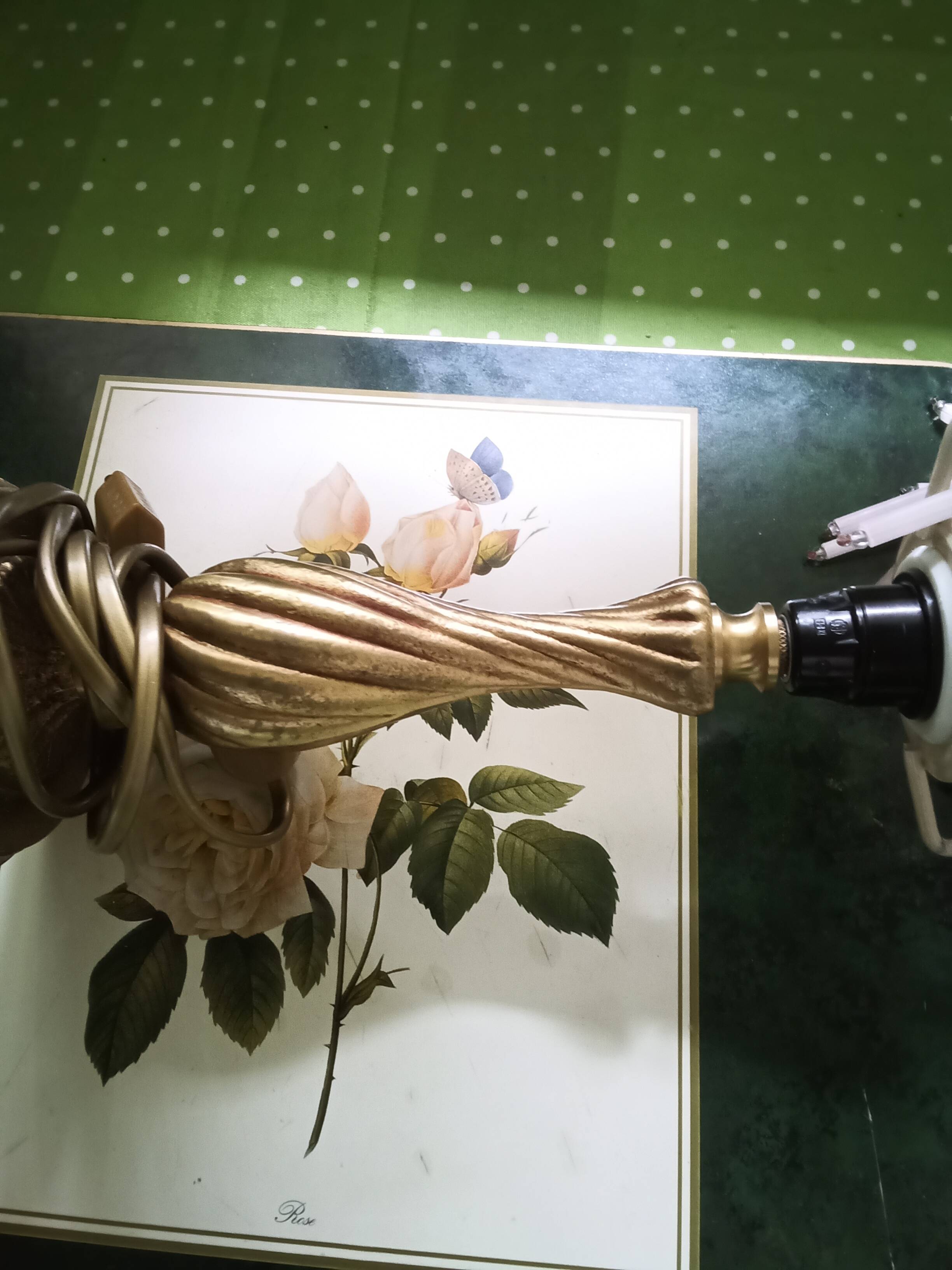 Bedside lamp with opaline and tassels and gold metal from the 1970s